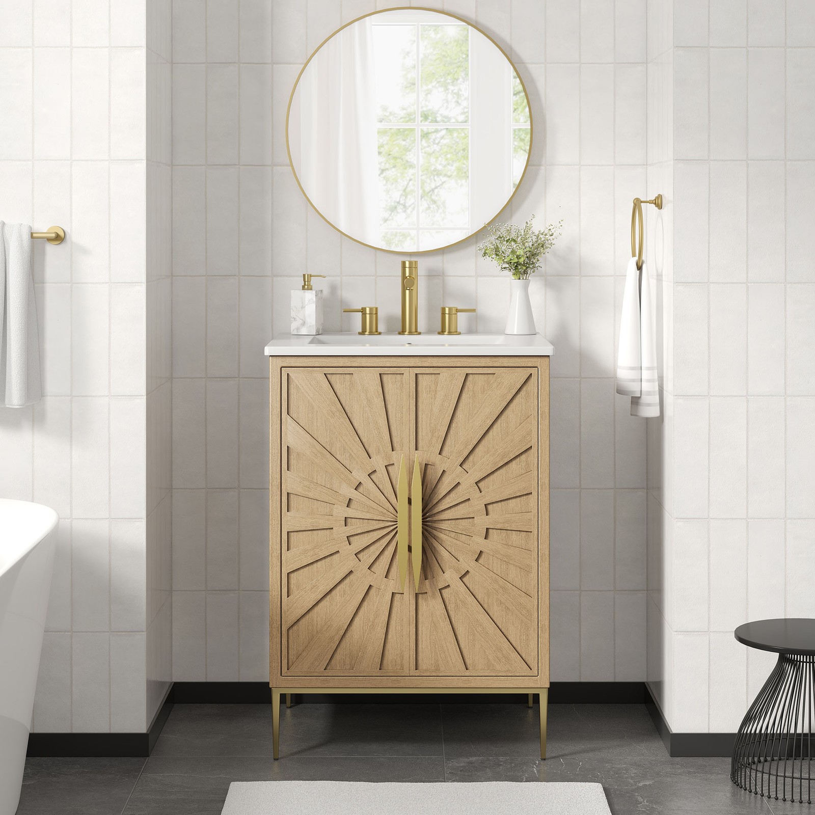 Modway Awaken 24″ Bathroom Vanity in Oak White With Ceramic Sink Basin