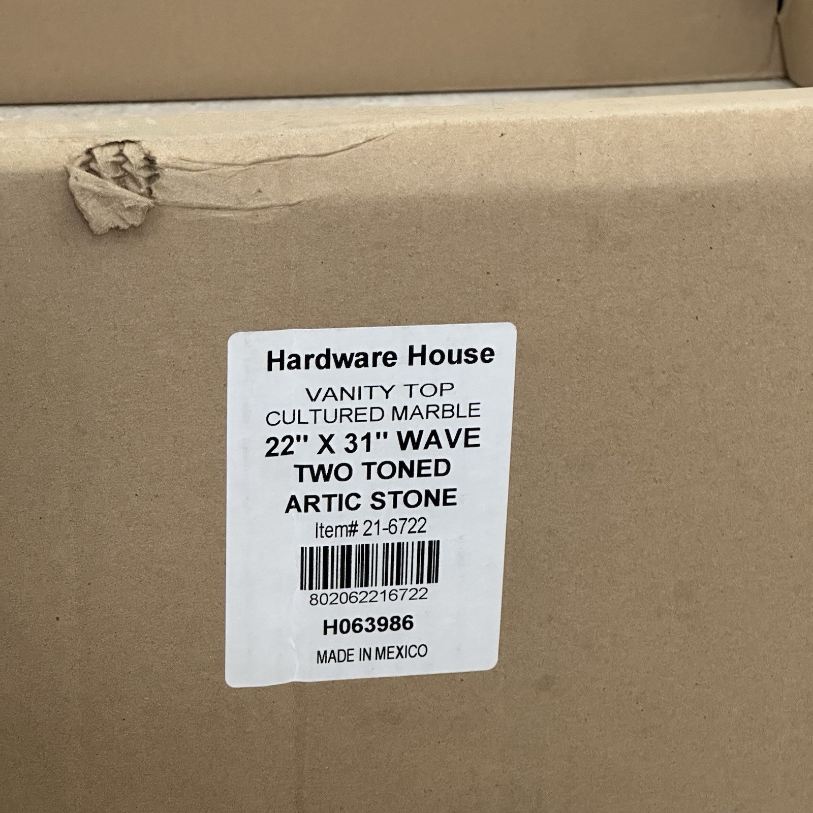 Hardware House 31”W x 22”D Two Toned Arctic Stone Cultured Marble