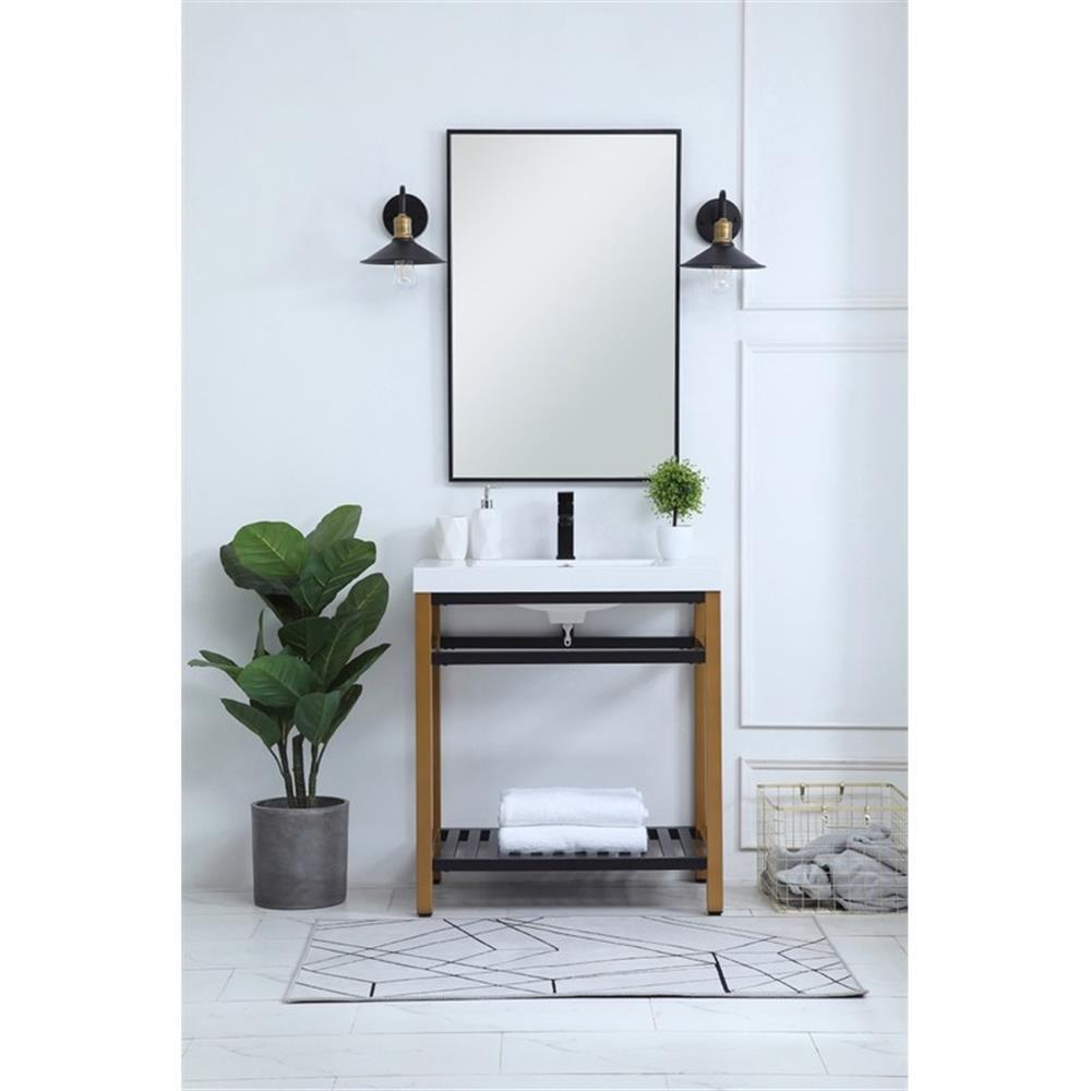 Elegant Decor Raya 30″ Single Resin Top Metal Bathroom Vanity in Gold and Black