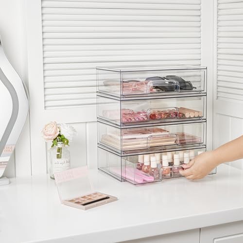 Vtopmart 12.1”W Clear Stackable Storage Drawers,3 Pack Acrylic 3pack Wide