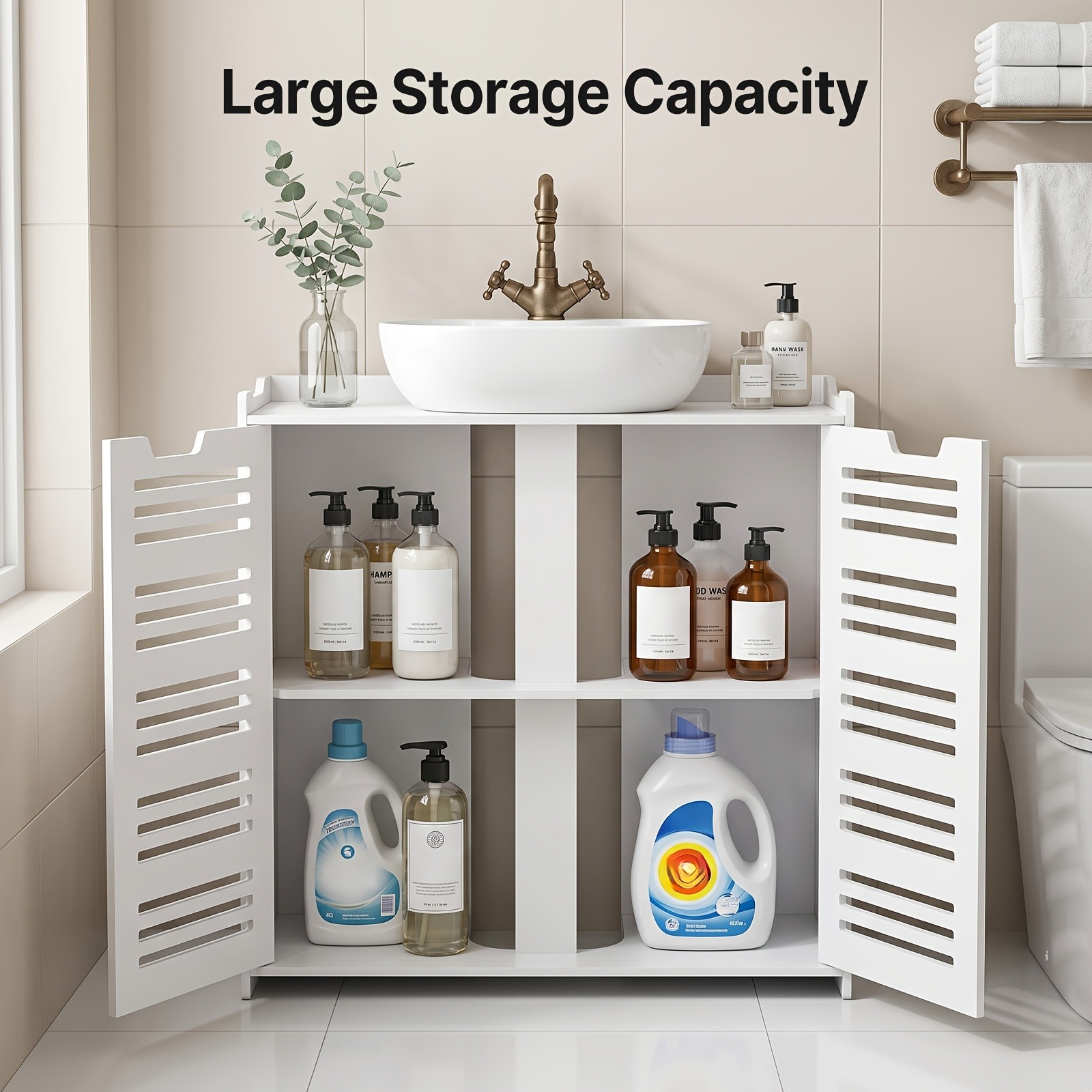 Modern White Bathroom Vanity Cabinet with Storage, Space Saving Under Sink Organ