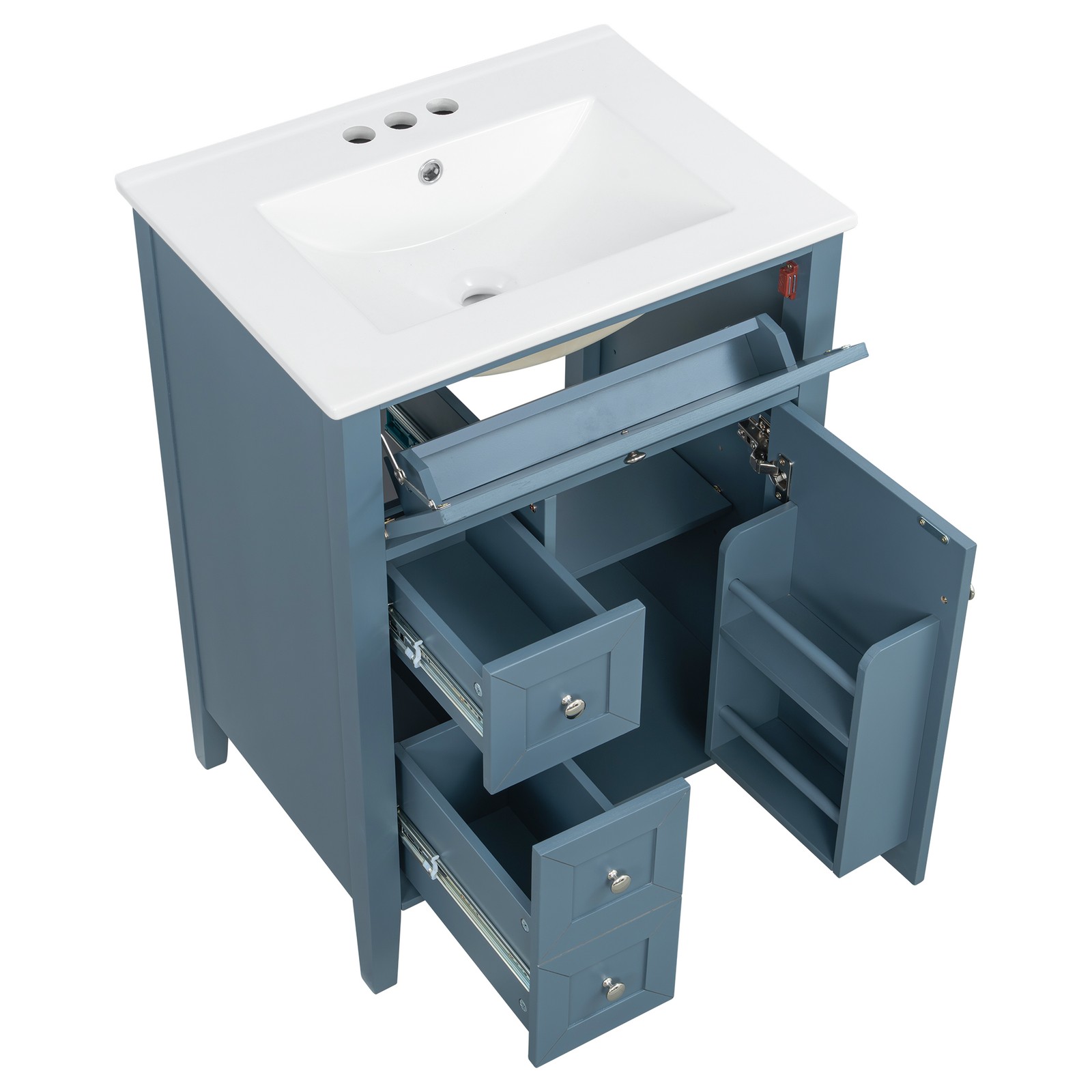 24″ Blue Gray Bathroom Vanity with Ceramic Sink & Soft-Close Drawers