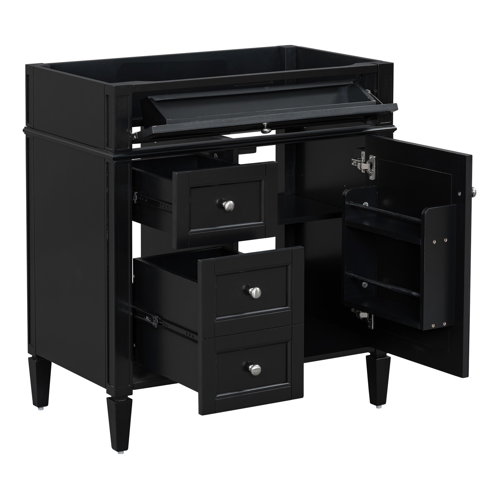 30″ Bathroom Vanity Without Top Sink, Black Storage Cabinet with 2 Drawers