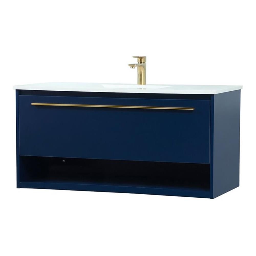 Elegant Decor Roman 40″ Aluminum Alloy MDF Single Bathroom Vanity in Blue