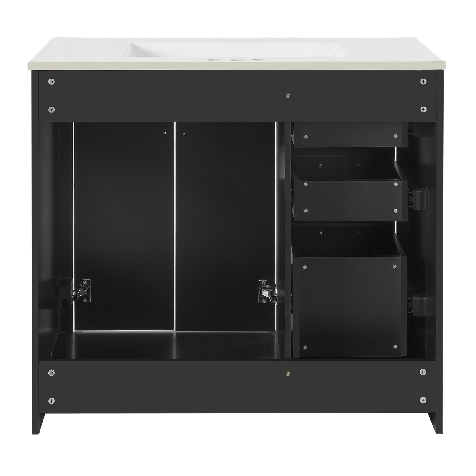 36″ Bathroom Vanity with Ceramic Sink, Solid Wood Frame, 3 Drawers
