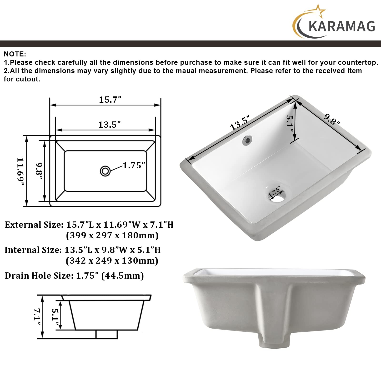 16 Inch Undermount Bathroom Sink Small Rectangle Undermount Sink White Cerami…