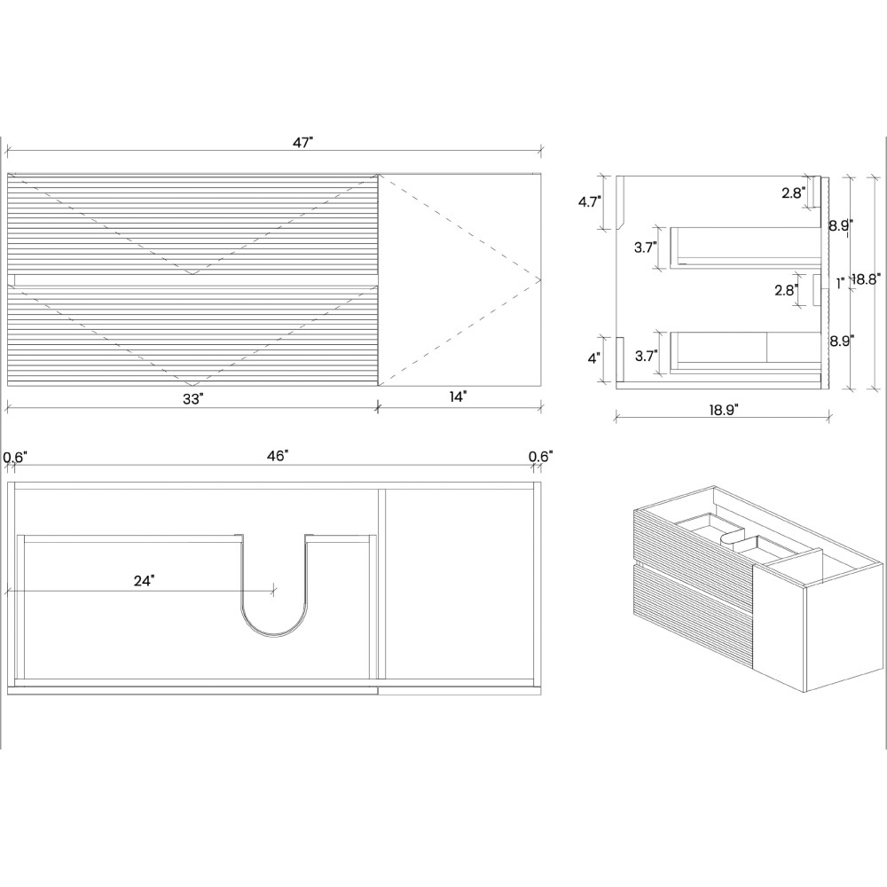 48″ Walnut Bathroom Vanity with Matt Black Engineered Quartz Sink and Soft Black