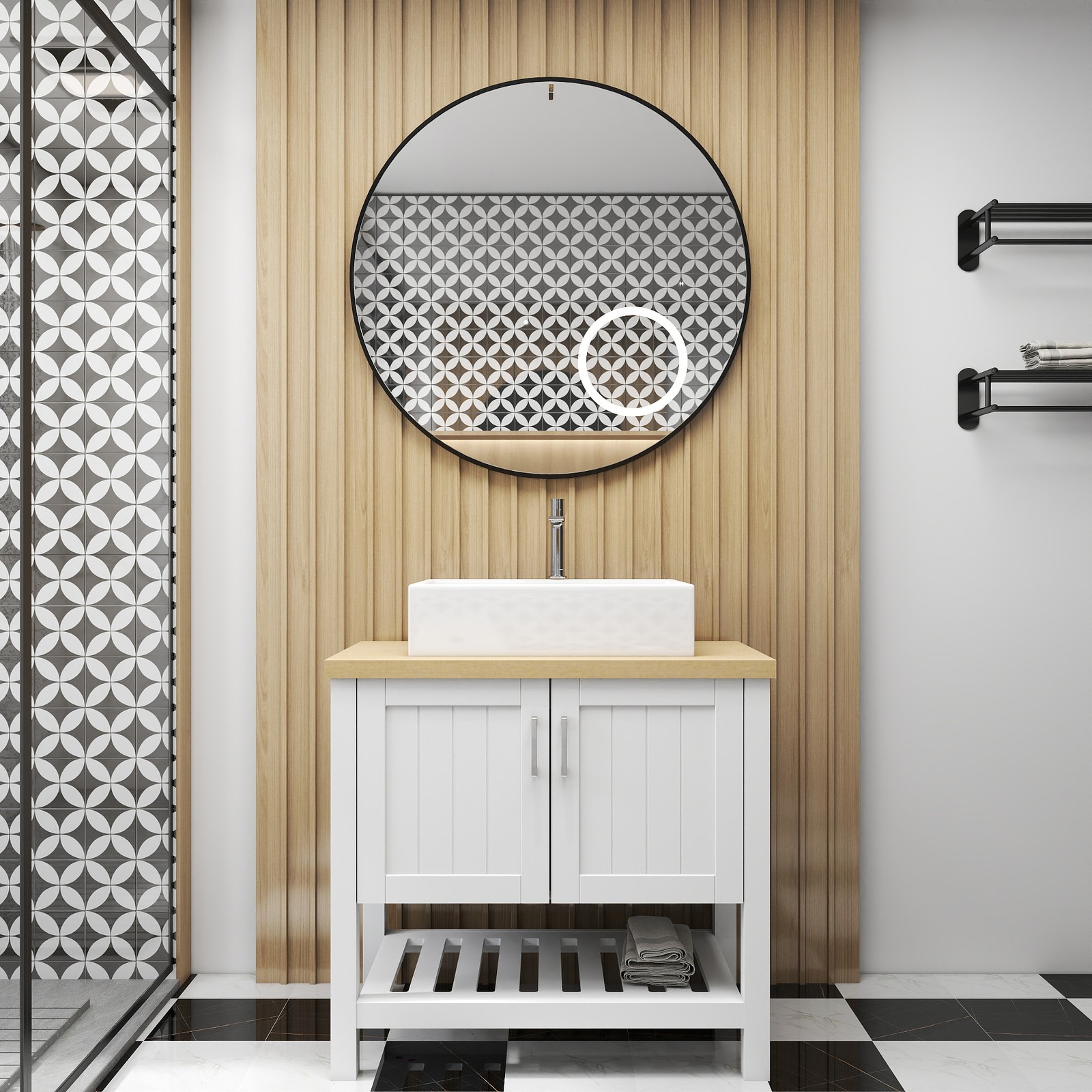 32″ Bathroom Vanity with Sink,Bathroom Vanity Cabinet with Doors and Open Shelf