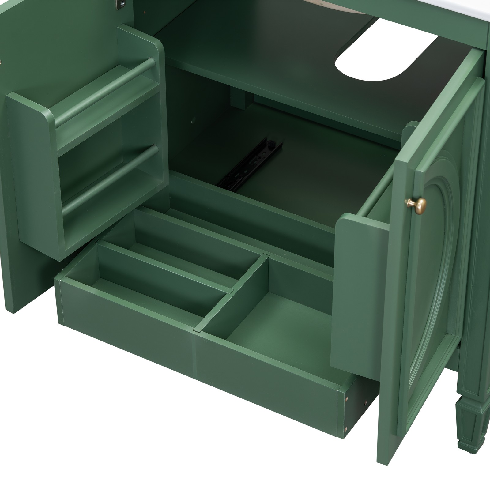 30″ Bathroom Vanity with Ceramic Sink, Two Doors & Drawer, Green
