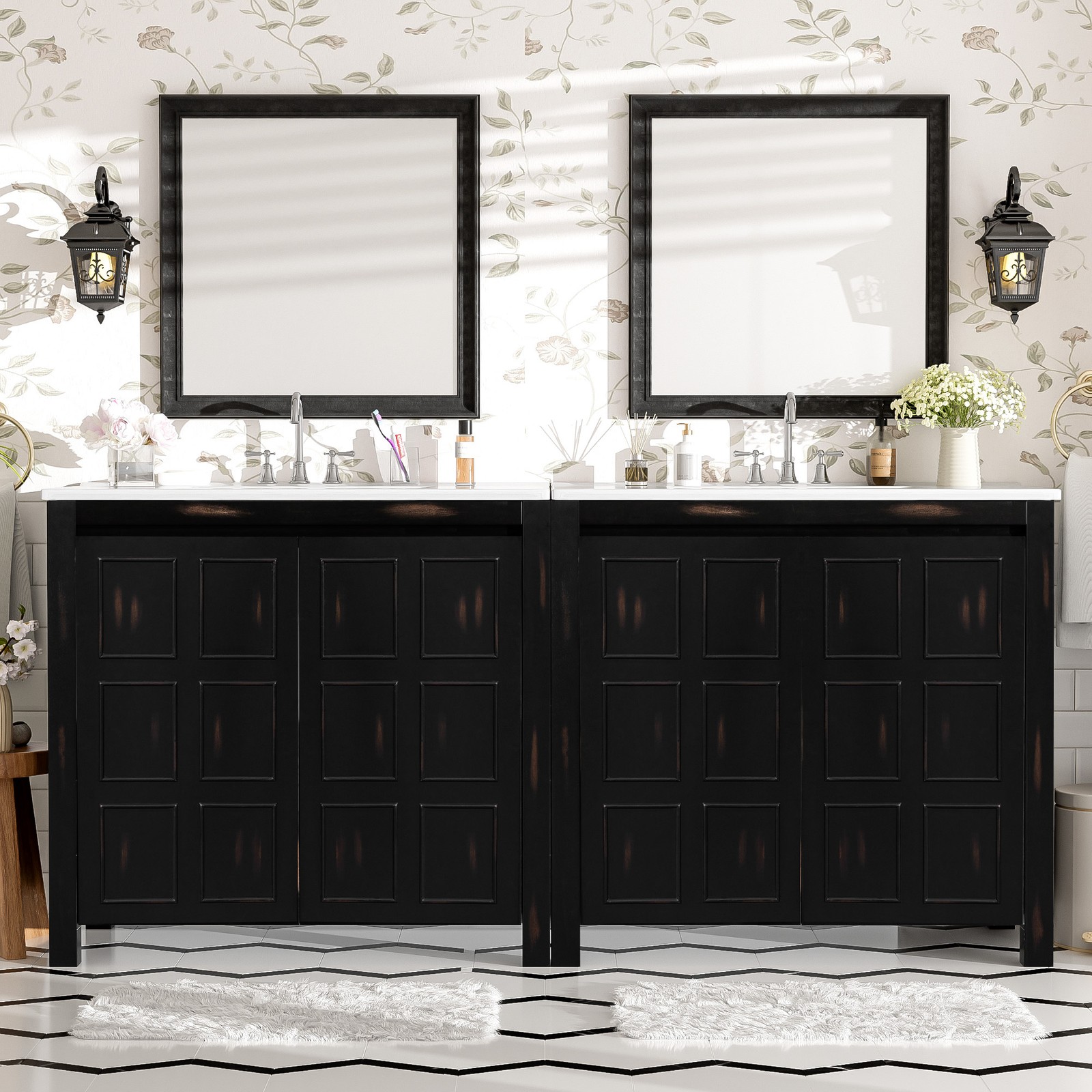 72″ Bathroom Vanity Set with Double Vanities (Separate), Double Ceramic Sinks