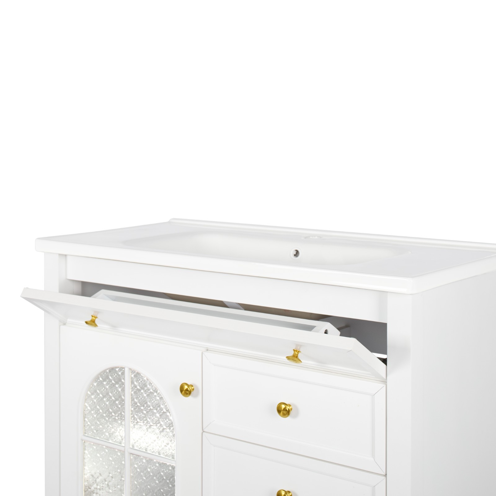 35.6″ Bathroom Vanity Storage Cabinet w/ Ceramic Sink Glass Motion Sensor Light