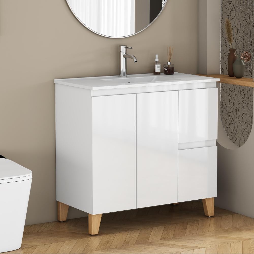 Bathroom Vanity W Sink Features 1 Door A 2 Drawers Includes Soft-Close Mechanism