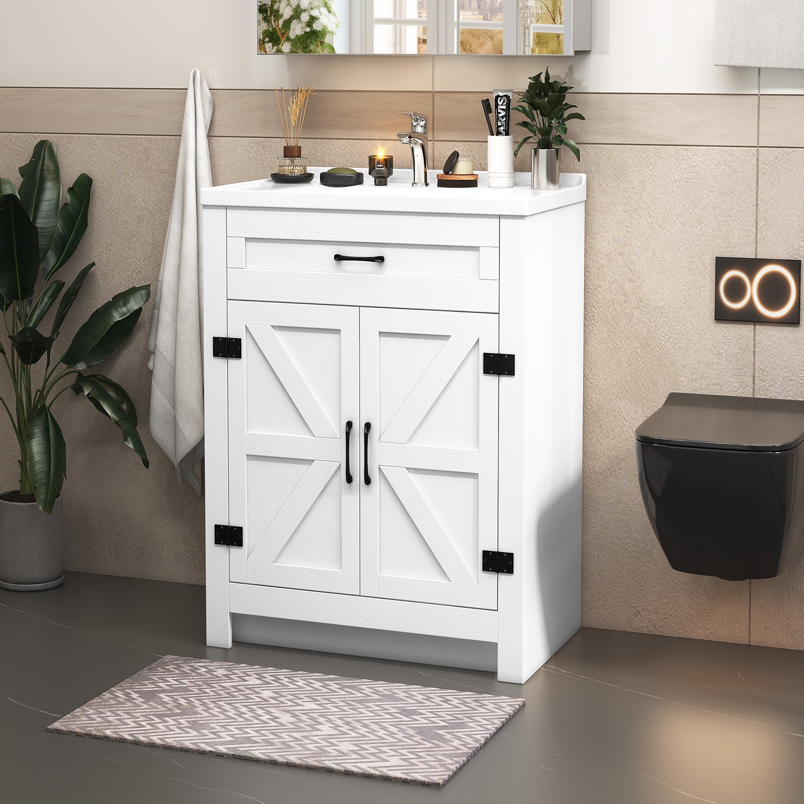23″ Bathroom Vanity w/Ceramic Sink Modern Freestanding Vanity Cabinet w/2 Doors