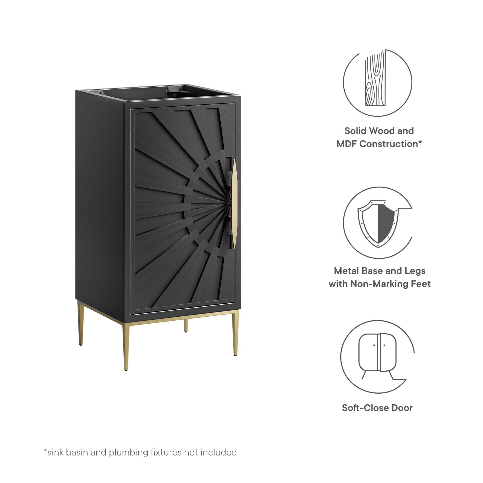 Modway Awaken 18″ Bathroom Vanity Cabinet in Black – Sink Basin Not Included