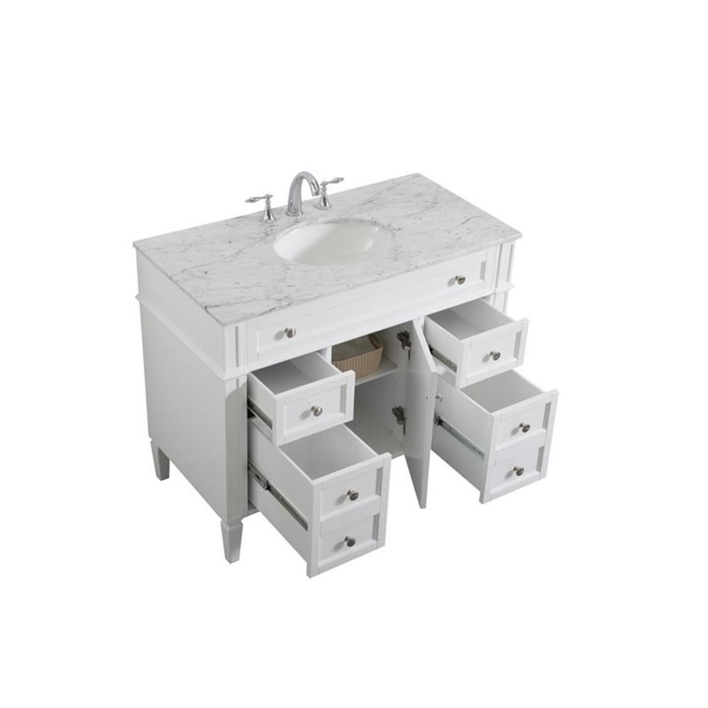 Elegant Decor Park Avenue 42″ Metal MDF Marble Single Bathroom Vanity in White