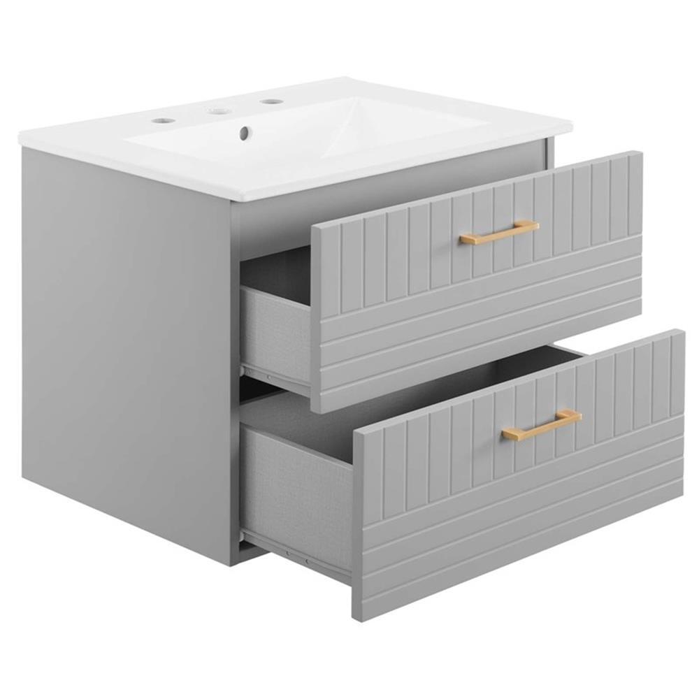 Modway Daybreak 24″ Modern Wood/Ceramic Bathroom Vanity in Light Gray/White