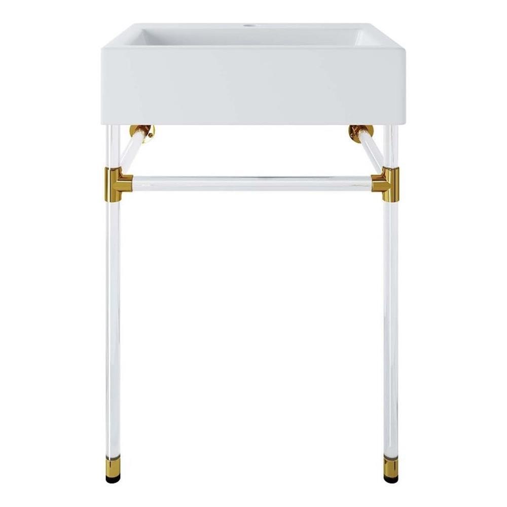 Modway Redeem 24″ Wall-Mount Acrylic & Ceramic Bathroom Vanity in Clear/White