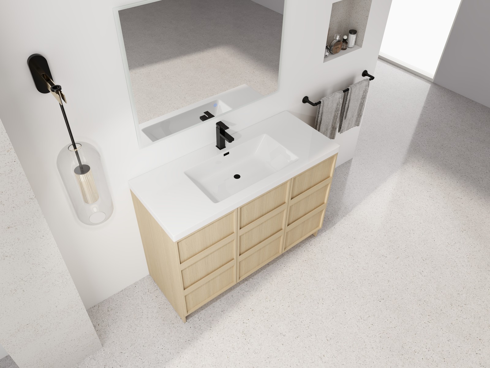 48 Inch Plywood Freestanding Bathroom Vanity Cabinet 3 Doors With Resin Sink Oak
