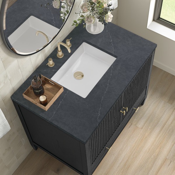 36″ James Martin Myrrin 485-V36-CBO-3CSP Vanity Cabinet Charcoal Soapstone Top