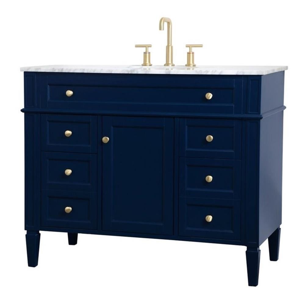 Elegant Decor Park Avenue 42″ Metal MDF Marble Single Bathroom Vanity in Blue