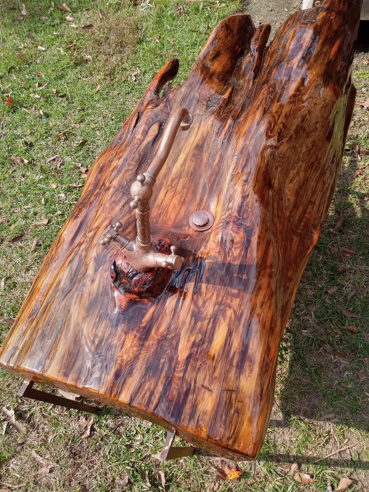 One of a Kind! REAL Ancient Sinker Cypress Rustic Bath Vanity Wood Slab w/Faucet