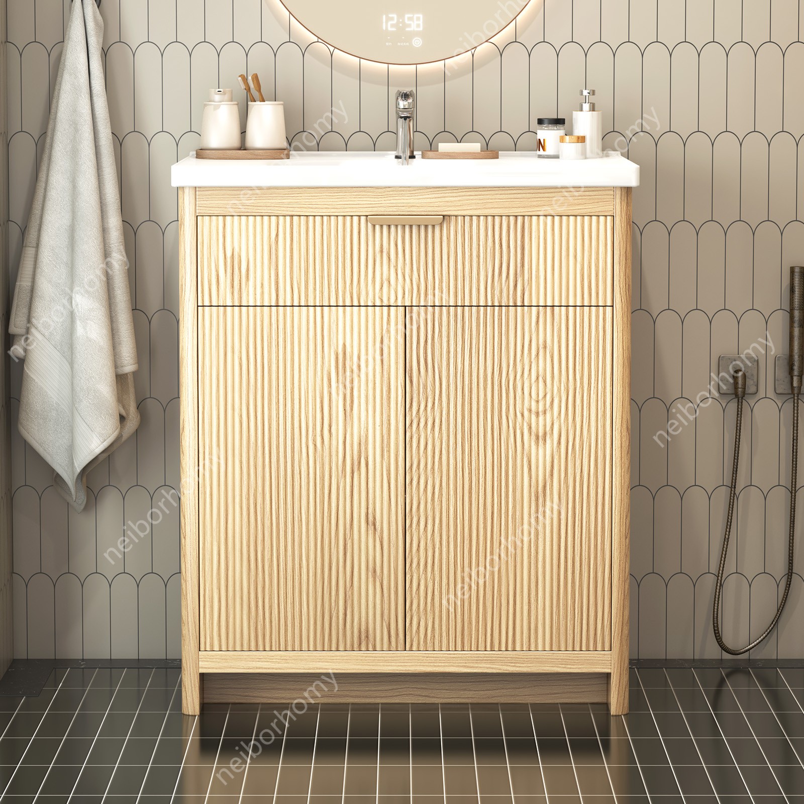 31.5 Inch Bathroom Vanity with Ceramic Sink Freestanding Storage Cabinet