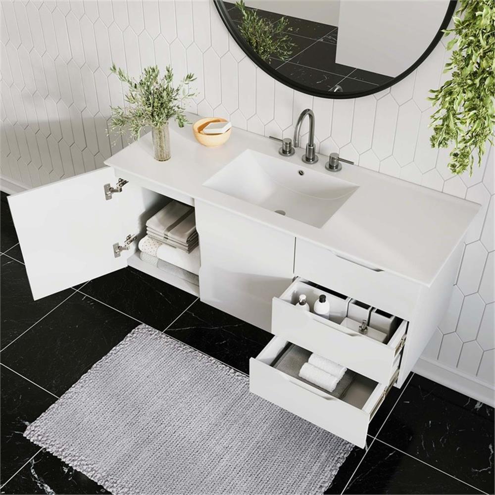 Modway Vitality Modern Wood Single Sink Bathroom Vanity in White