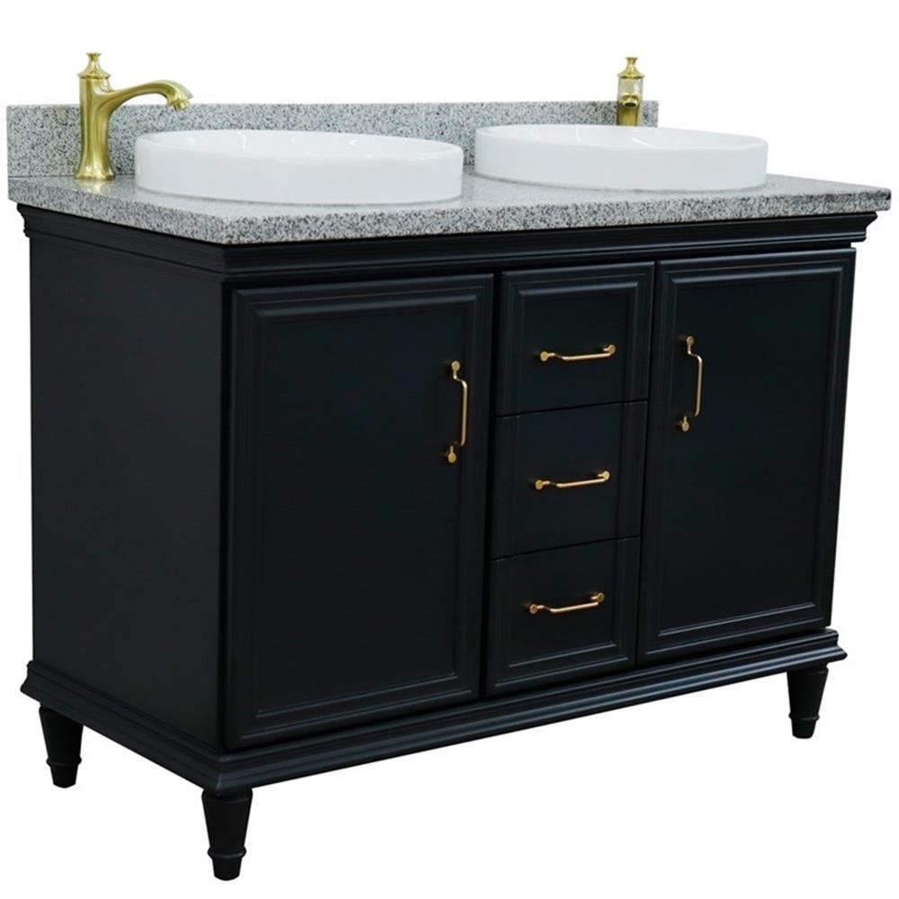 49 in. Double Wooden Vanity Dark Gray with Gray Granite Round Sink