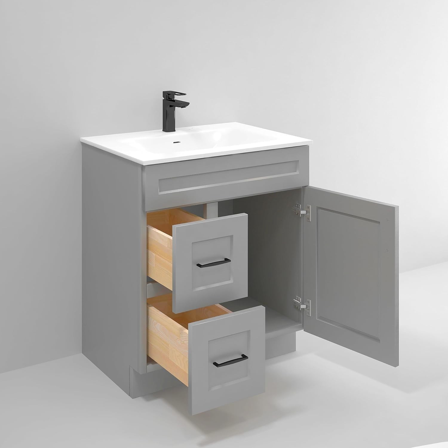 30″ Light Grey Shaker Sink Base Vanity Cabinet with Drawer – RTA