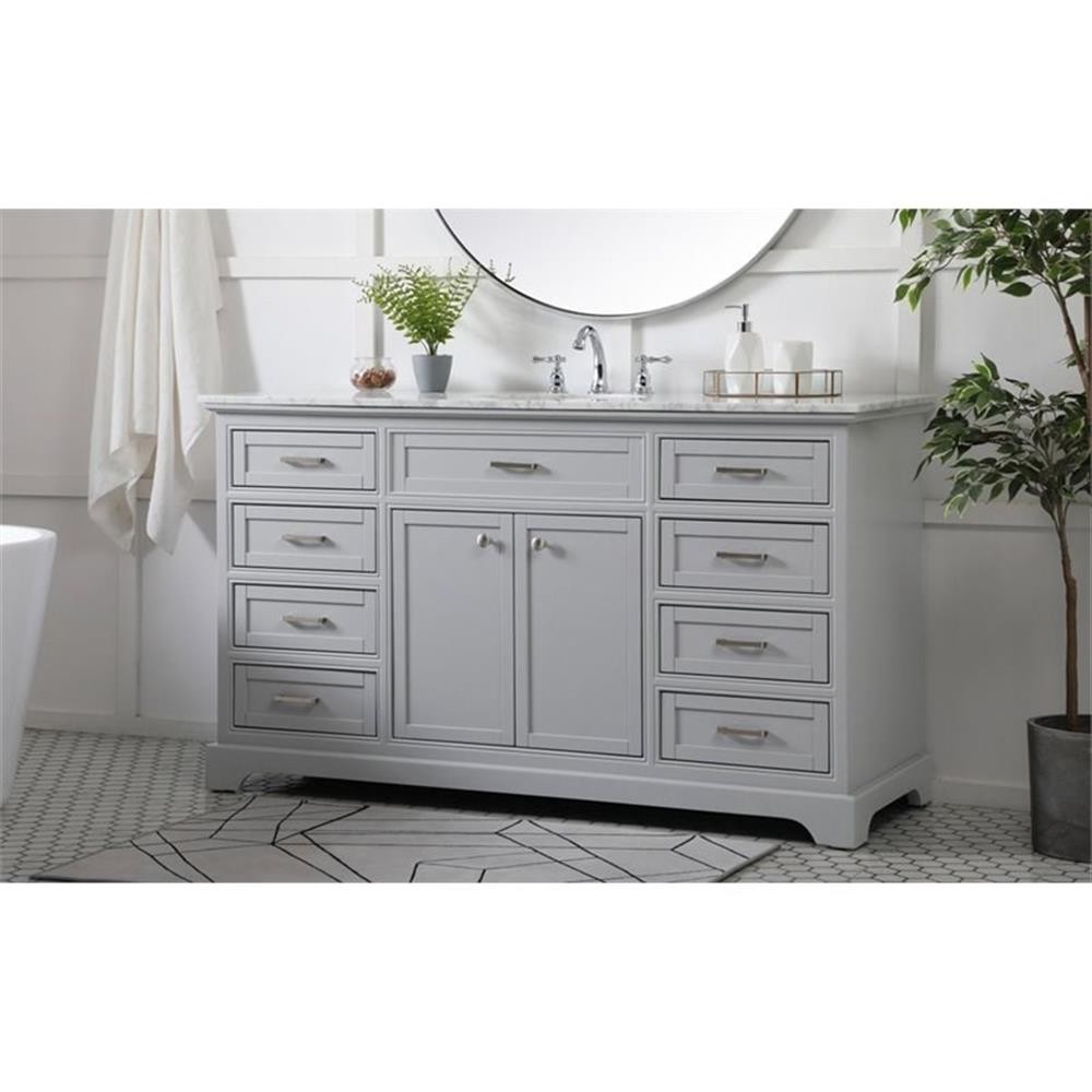 Elegant Decor Americana 60″ Metal MDF Marble Single Bathroom Vanity in Gray
