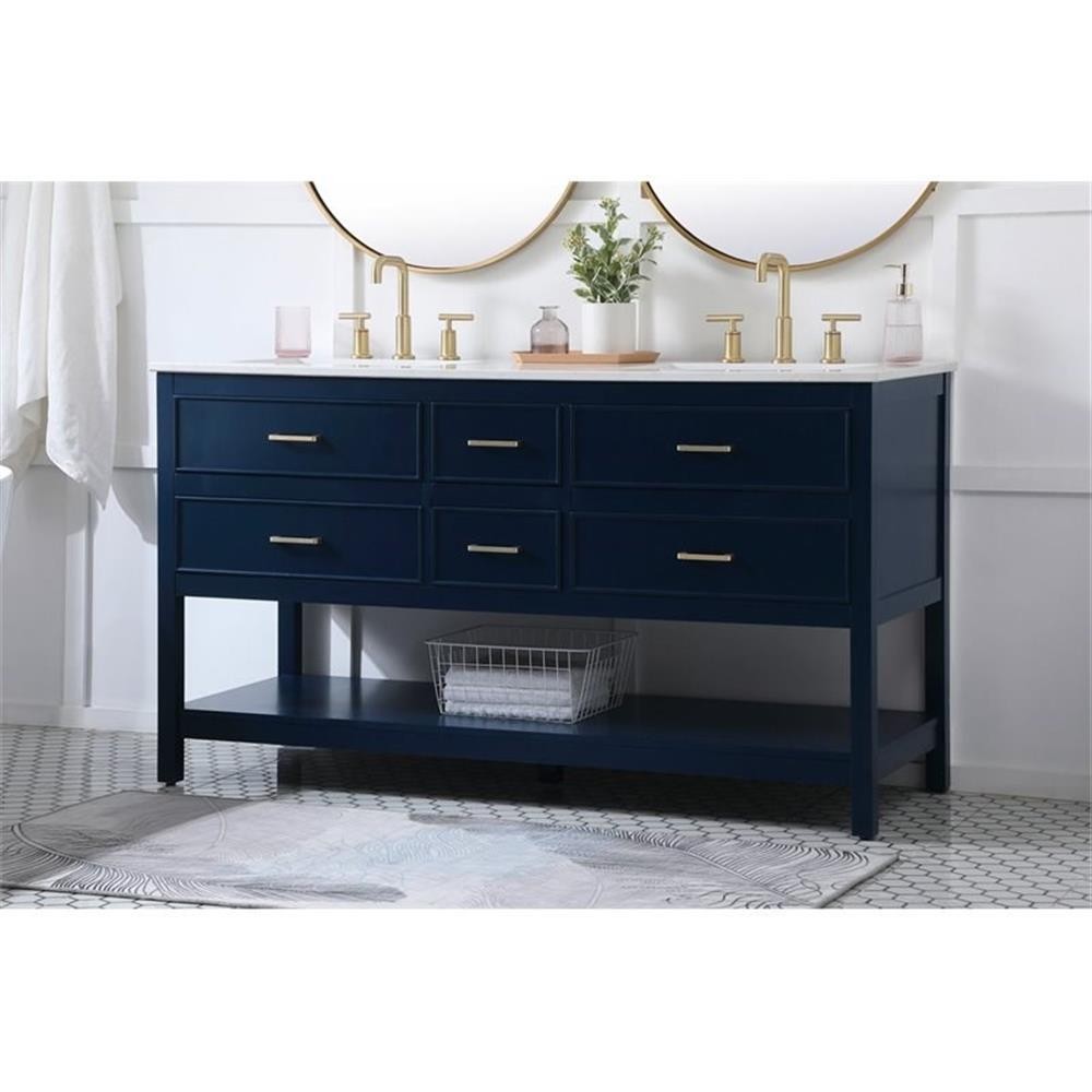 Elegant Decor Sinclaire 60″ Aluminum Alloy & MDF Double Bathroom Vanity in Blue