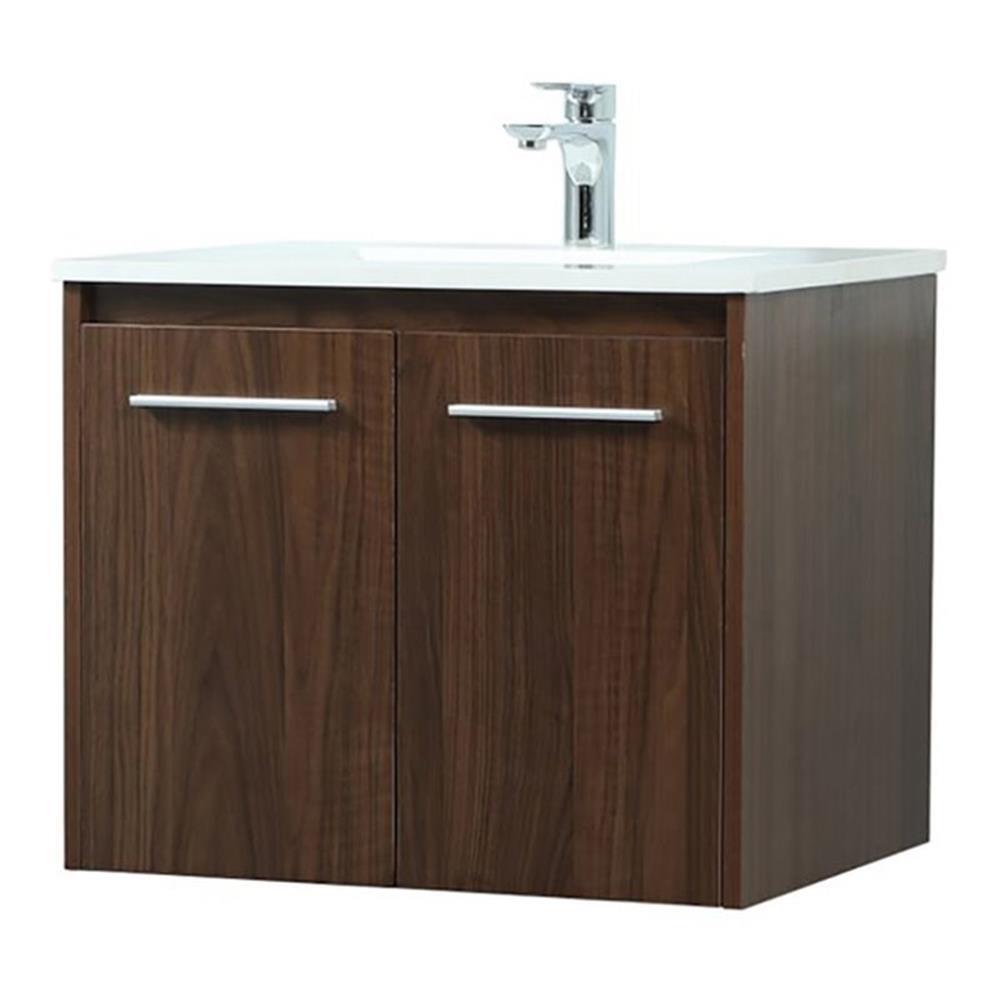 Elegant Decor Penn 24″ Aluminum Alloy MDF Single Bathroom Vanity in Walnut
