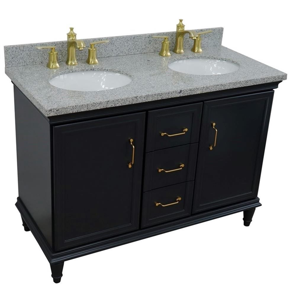49 in. Double Wooden Vanity Dark Gray with Gray Granite Oval Sink