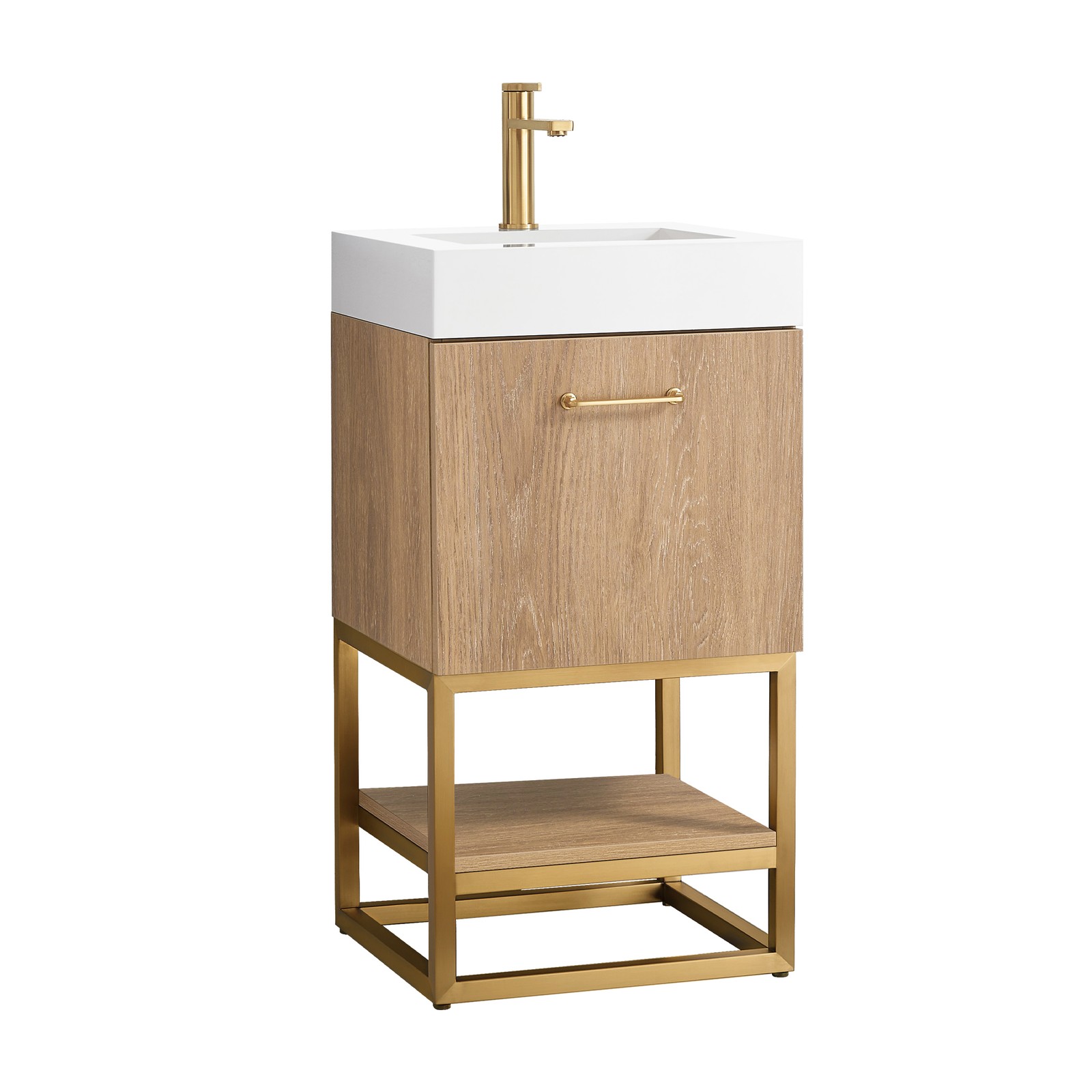 Vinnova Alistair 18″ White Stone Top Single Vanity in Oak without Mirror
