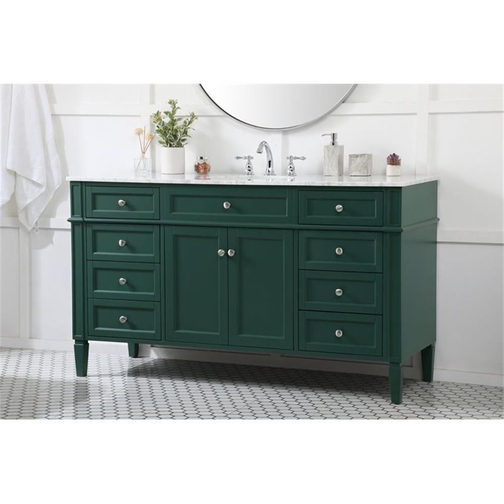 Elegant Decor Park Avenue 60″ Metal MDF Marble Single Bathroom Vanity in Green