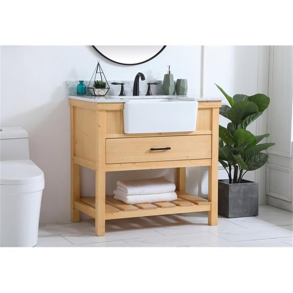Elegant Decor Clement 36″ Single Bathroom Vanity with Backsplash in Natural Wood