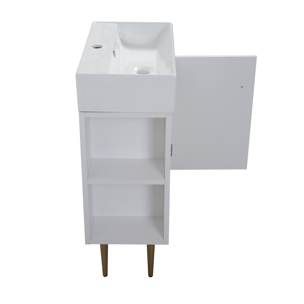 21.6″ Bathroom Vanity Base, Soft-Close Doors, Gray, Solid Wood, Open Shelf