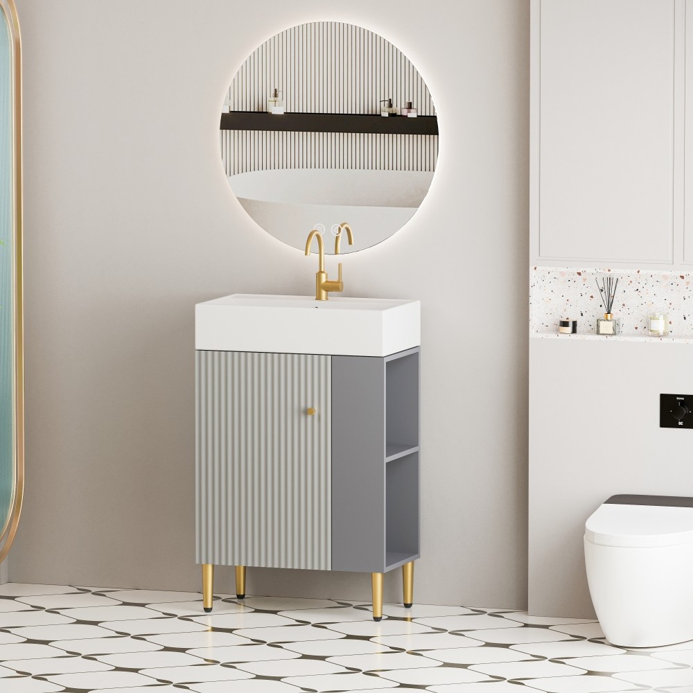 Matte Gray 21.6″ Bathroom Vanity with Ceramic Sink & Soft-Close Doors