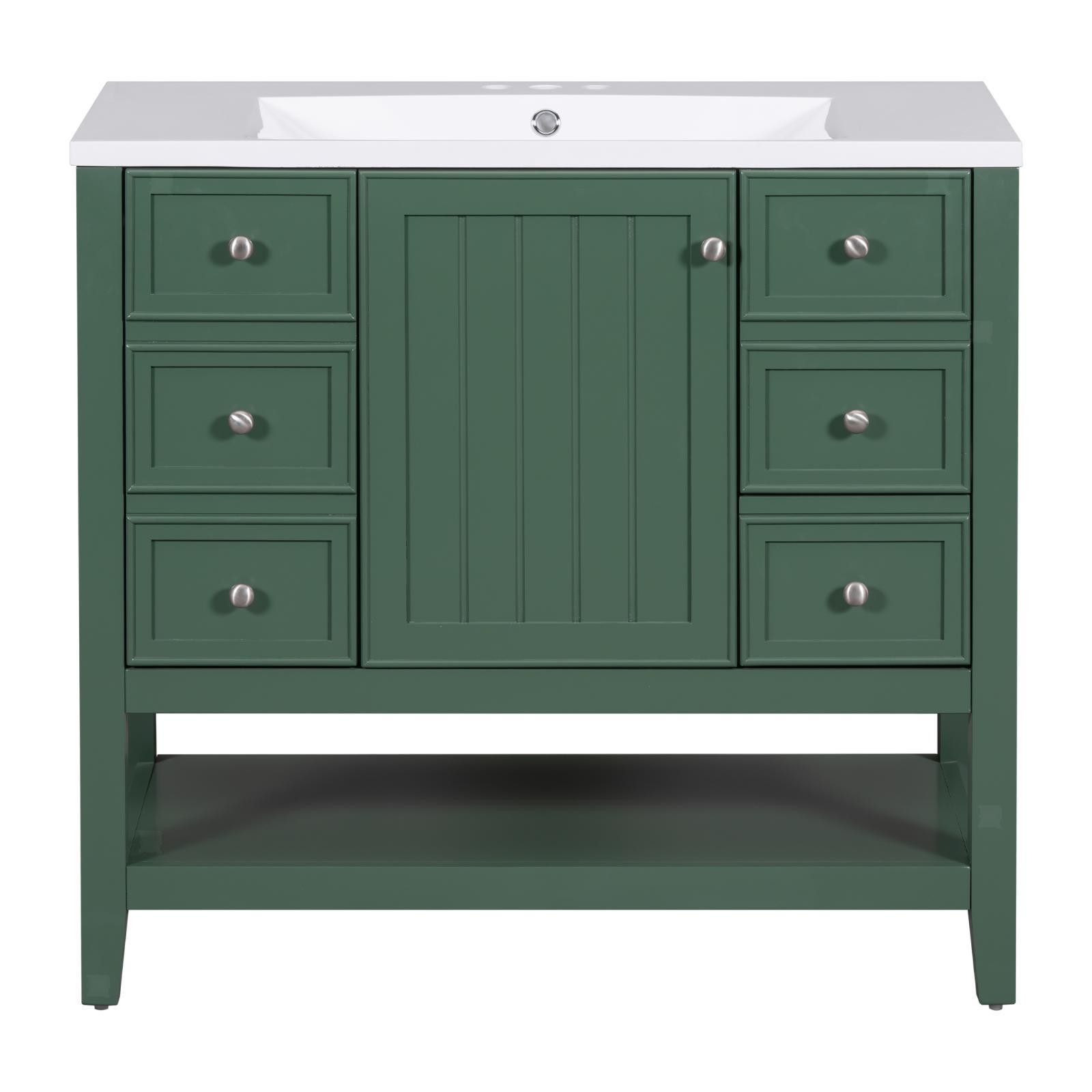 Bathroom Vanity with White Basin Three Drawers Wood Cabinet MDF Storage Unit