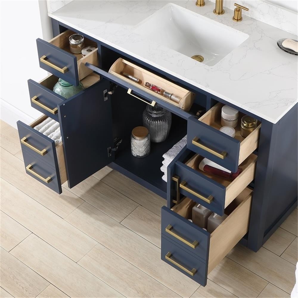 Pemberly Row 48″ Wood Vanity in Royal Blue with Composite Stone Top no Mirror