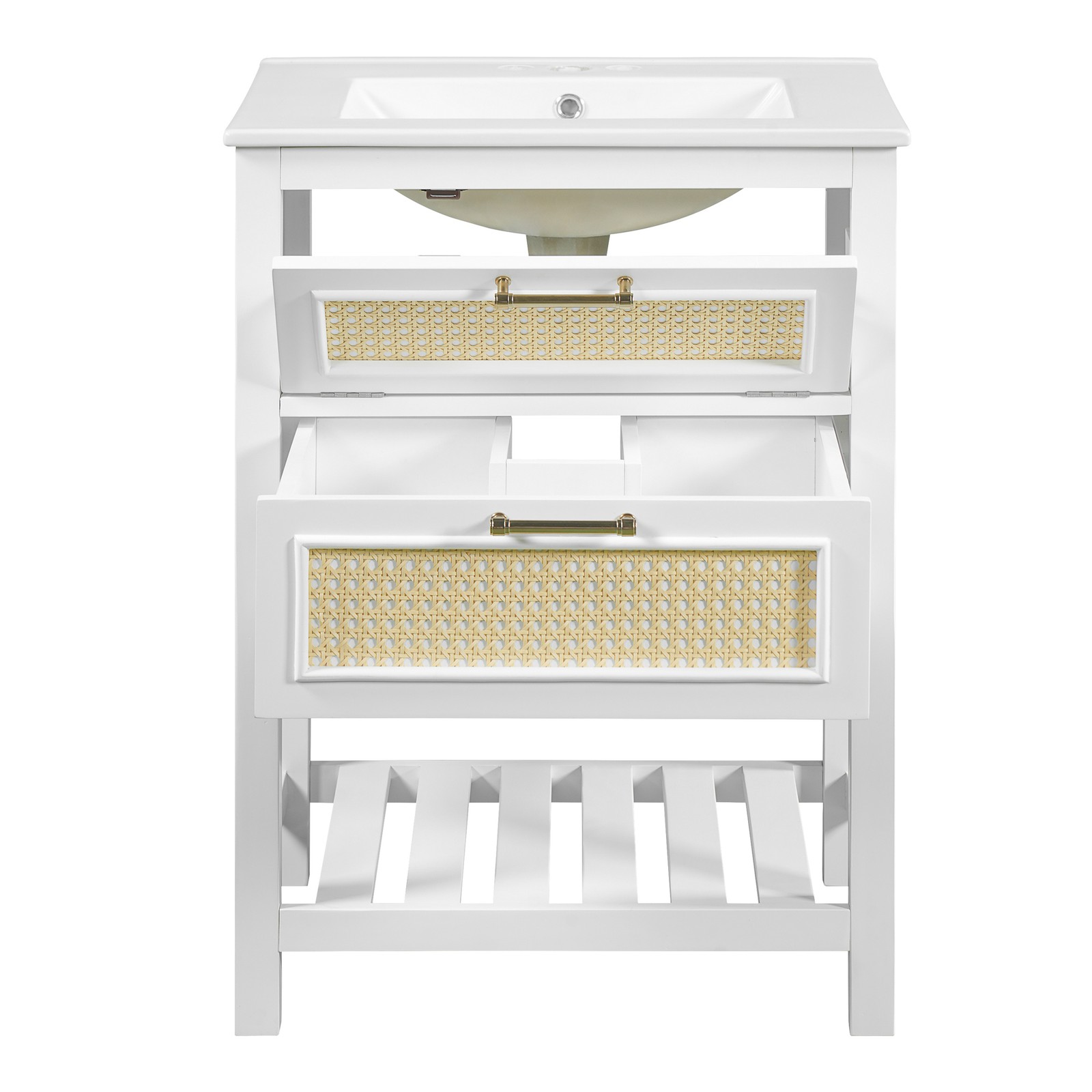 FUNIDEE 24″ Bathroom Vanity with Ceramic Sink Storage Cabinet w/ Tip-Out Drawer
