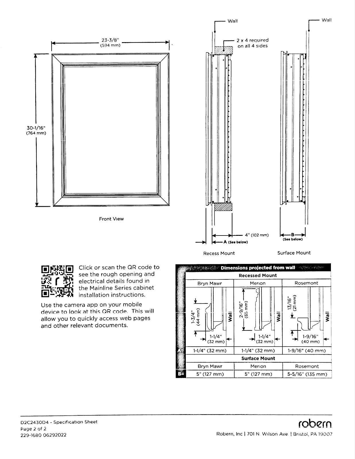 Robern D2C2430D4BM76SC – Main Line Mirrored Cabinet – 24″ x 30″ x 4″ – Chrome