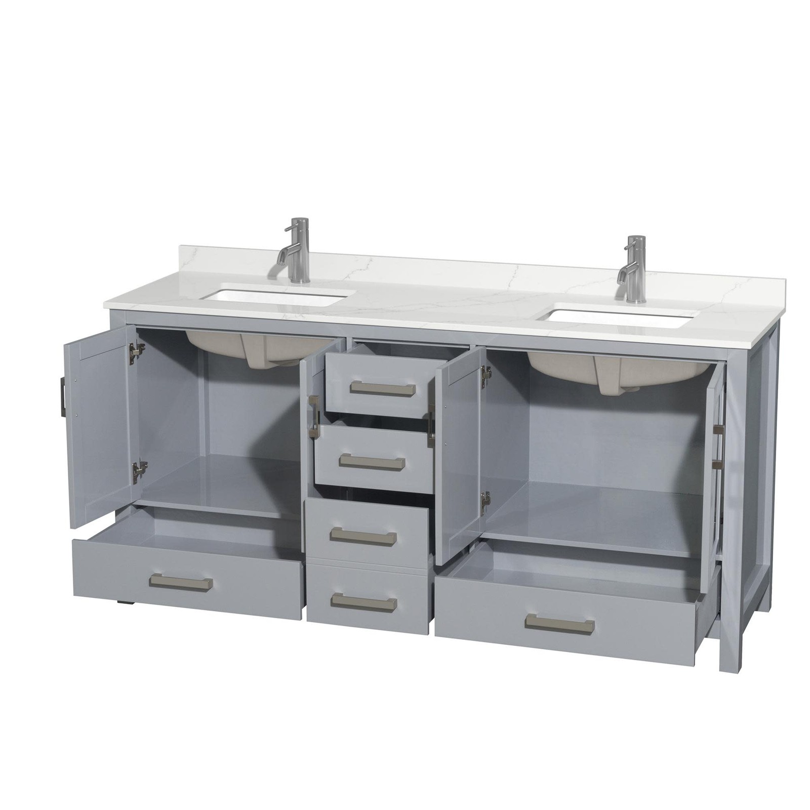 Wyndham Collection WCS141472D-QTZ-UNSMXX Sheffield 72″ – Gray / White Quartz Top