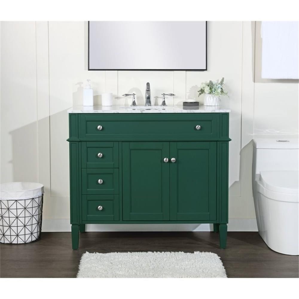 Elegant Decor Park Avenue 40″ Metal MDF Marble Single Bathroom Vanity in Green