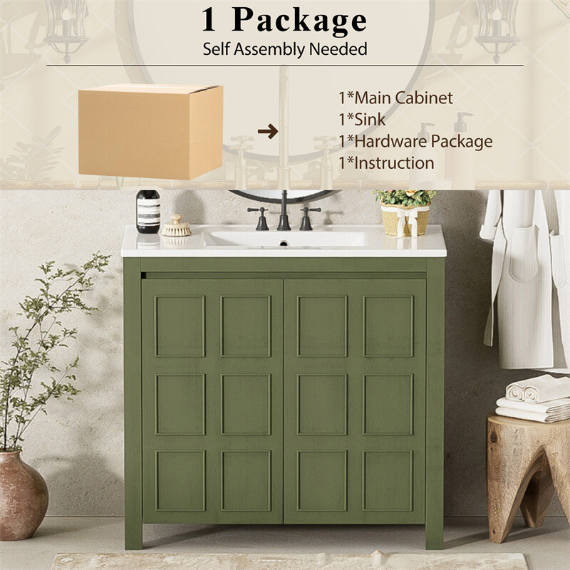 36″ Retro Wood Bathroom Vanity Cabinet with Sink Combo Set and Soft Closing Door