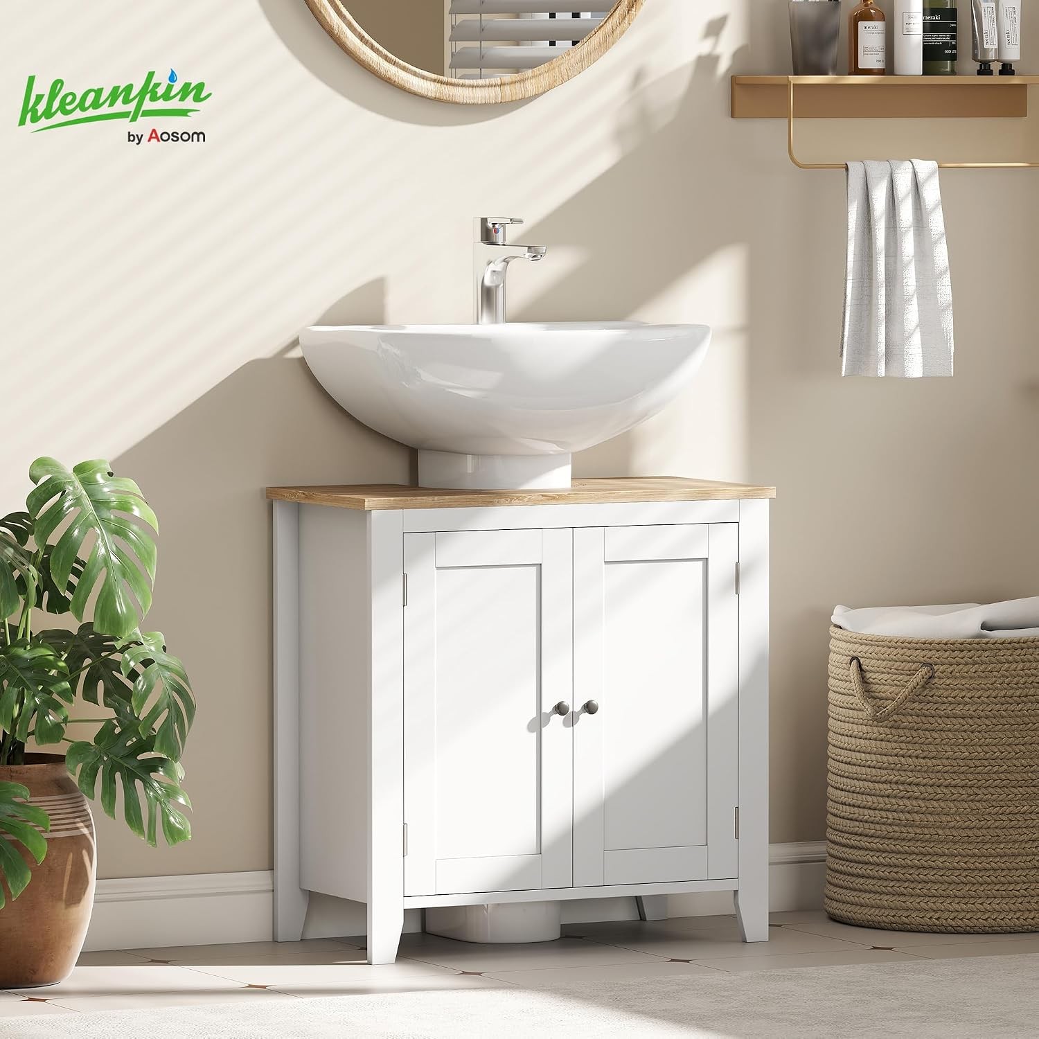 Pedestal Sink Storage Cabinet Under Sink Cabinet W/ U-Shape & Adjustable