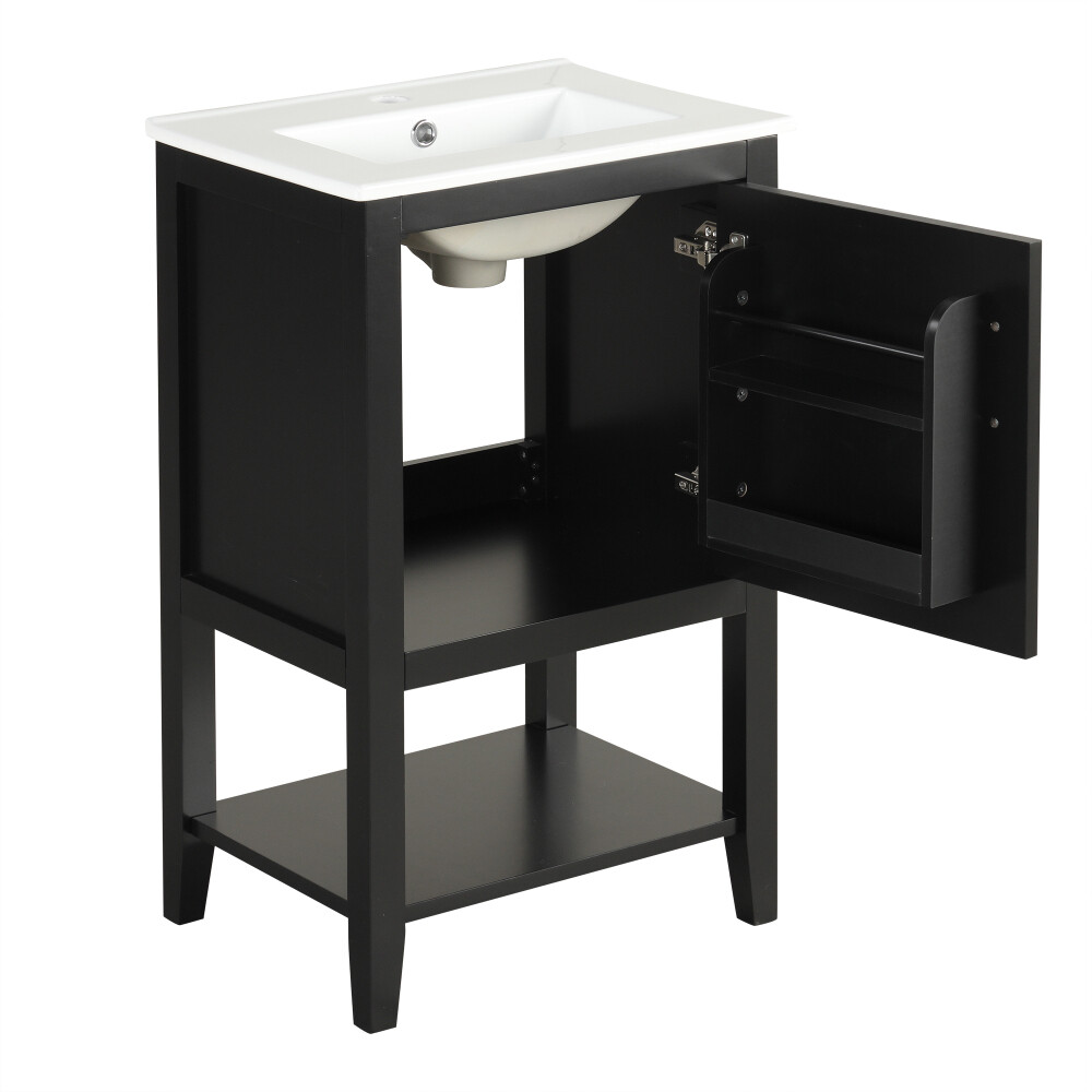 20″ Bathroom Vanity with Sink, Bathroom Cabinet with Storage Rack and Open Shelf