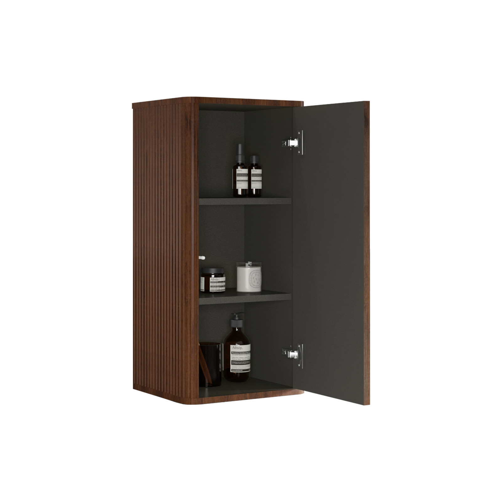 Striped Walnut Floating Bathroom Cabinet, Wall-Mounted Storage, 29.52″H