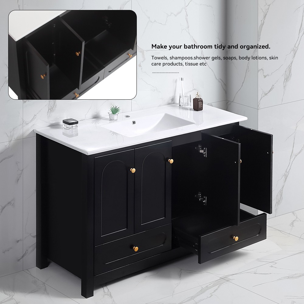 48″ Bathroom Vanity w/Sink,Freestanding Vanity Storage Cabinet,2 Drawers,4 Doors