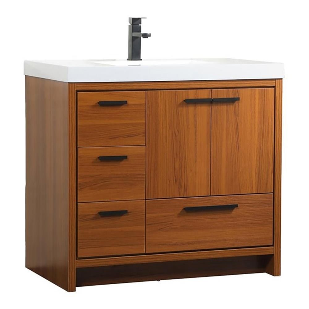 Elegant Decor Wyatt 36″ Aluminum Alloy and MDF Single Bathroom Vanity in Teak